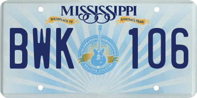 MS license plate BWK106