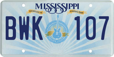 MS license plate BWK107