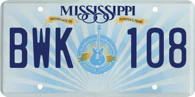 MS license plate BWK108