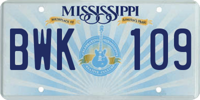 MS license plate BWK109