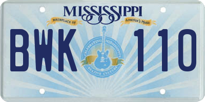 MS license plate BWK110