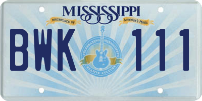 MS license plate BWK111