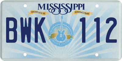 MS license plate BWK112