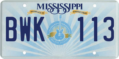 MS license plate BWK113