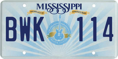 MS license plate BWK114