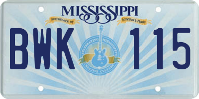 MS license plate BWK115