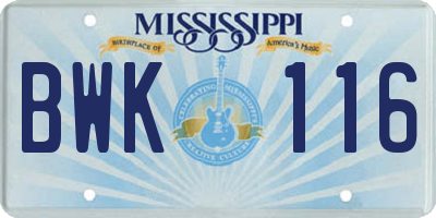 MS license plate BWK116