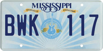 MS license plate BWK117