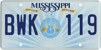 MS license plate BWK119