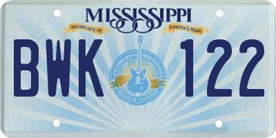 MS license plate BWK122