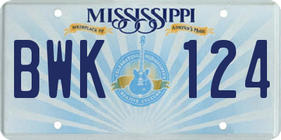 MS license plate BWK124