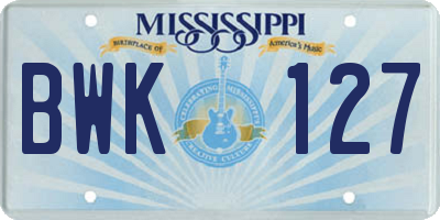 MS license plate BWK127
