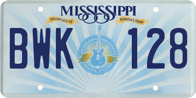 MS license plate BWK128
