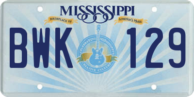 MS license plate BWK129