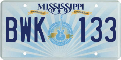 MS license plate BWK133