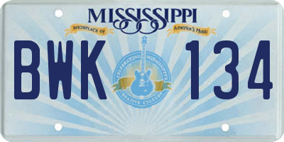 MS license plate BWK134