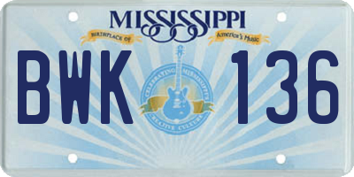 MS license plate BWK136