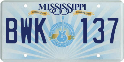 MS license plate BWK137
