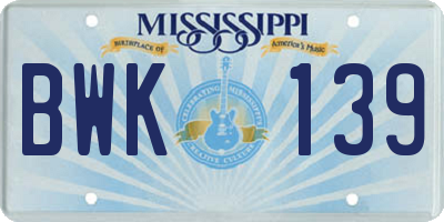 MS license plate BWK139
