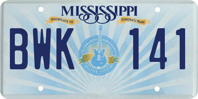 MS license plate BWK141