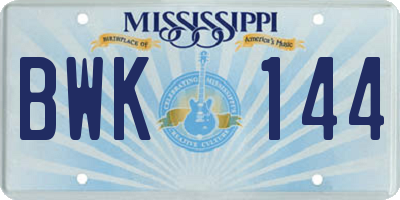 MS license plate BWK144