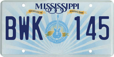 MS license plate BWK145