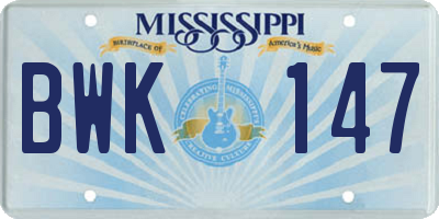 MS license plate BWK147