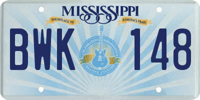 MS license plate BWK148