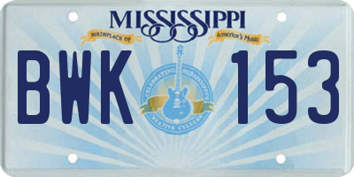 MS license plate BWK153