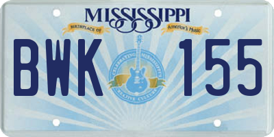 MS license plate BWK155