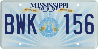 MS license plate BWK156