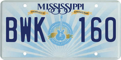 MS license plate BWK160