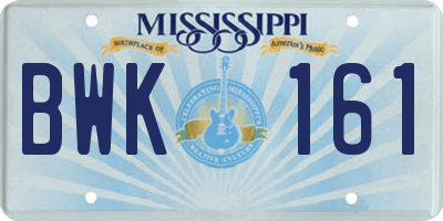 MS license plate BWK161