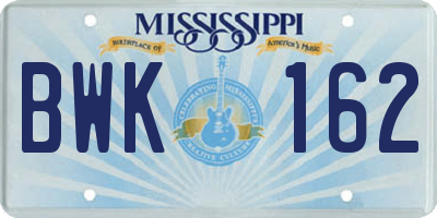 MS license plate BWK162
