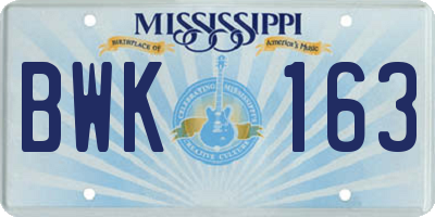 MS license plate BWK163