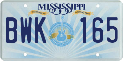 MS license plate BWK165