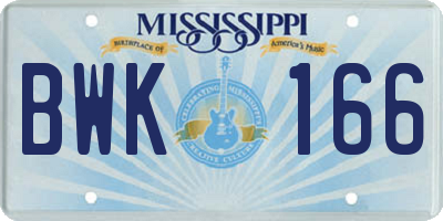MS license plate BWK166