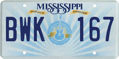 MS license plate BWK167