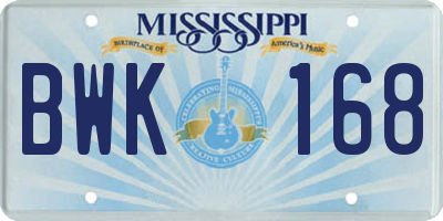 MS license plate BWK168