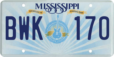 MS license plate BWK170