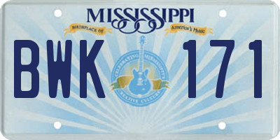 MS license plate BWK171