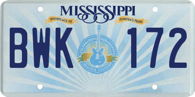 MS license plate BWK172