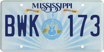 MS license plate BWK173