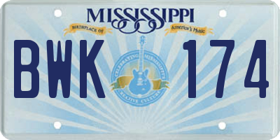 MS license plate BWK174