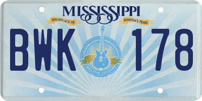 MS license plate BWK178