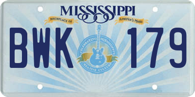 MS license plate BWK179