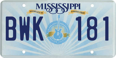 MS license plate BWK181