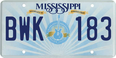 MS license plate BWK183