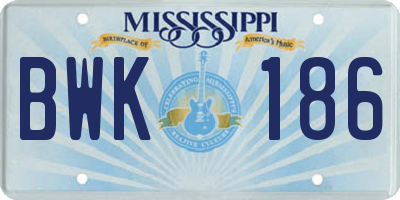 MS license plate BWK186