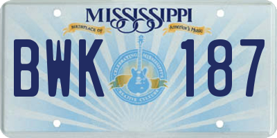 MS license plate BWK187